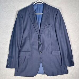 Hickey Freeman Legacy 2 Pc Suit Mens 42 Long Navy Blue‎ Pinstripe Wool Jacket